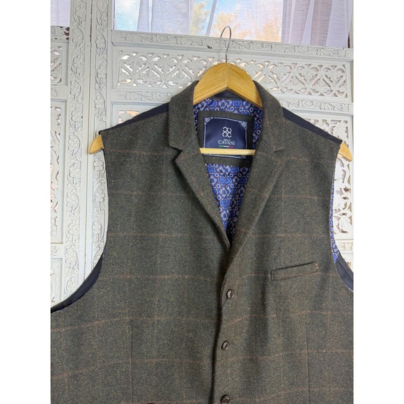 NWT House Of Cavani Wool Blend Plaid Vest Waistcoat Sz 50 Preppy Academia Green - Picture 3 of 8